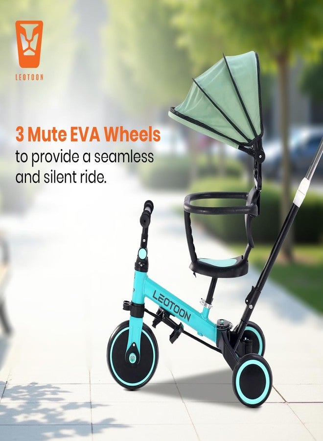 Leotoon 4 in 1 Trot n Roll Tricycle, Sunshade, 3 Mute EVA Wheels, Big Wheel Hub, Steel Frame, Non-Slip Tyres, Extendable Handle, Convertible to Balance Bike, Blue, 2 to 6 Years - Image 5